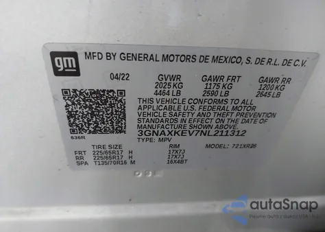 2022 Chevrolet Equinox Lt from USA, damaged, VIN 3GNAXKEV7NL211312